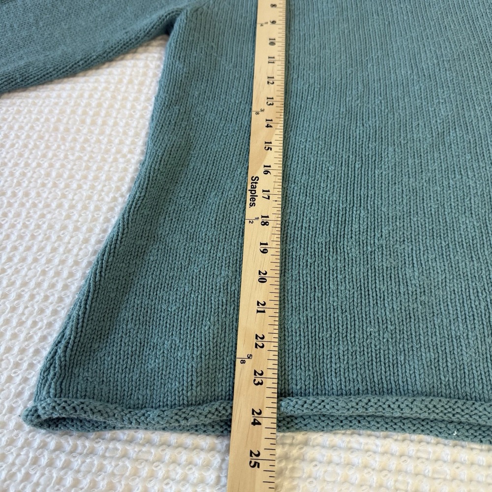 LL Bean Cotton Slub Rollneck Pullover Cotton Sweater Size M Teal Blue Fisherman - Picture 5 of 6